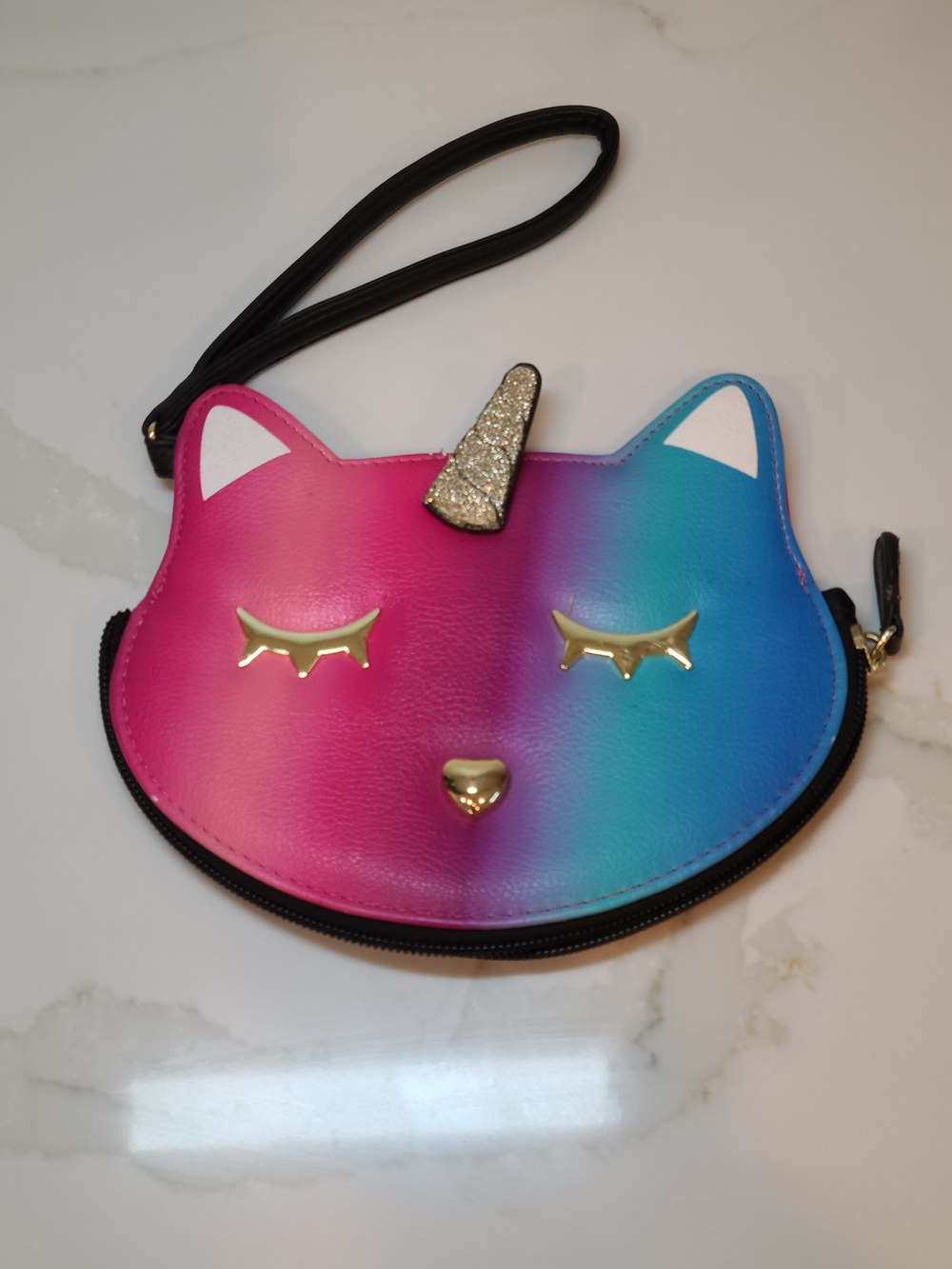 Betsey Johnson Pink Purple Blue Ombre Cat Unicorn Wristlet EUC